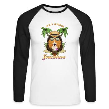 It Is 5 OClock Somewhere Drinking Collie - Unisex Long Sleeve Baseball T-Shirt - white/black - Front - Nik (191cm)