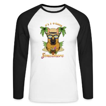 It Is 5 OClock Somewhere Drinking German Shepherd - Unisex Long Sleeve Baseball T-Shirt - white/black - Front - Nik (191cm)