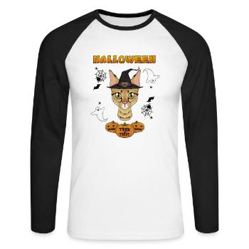 Savannah Cat Lover I Happy Halloween - Unisex Long Sleeve Baseball T-Shirt - white/black - Front - Nik (191cm)