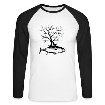 Graphic Tree - Fish Tuna - Unisex Long Sleeve Baseball T-Shirt - white/black - Front - Nik (191cm)