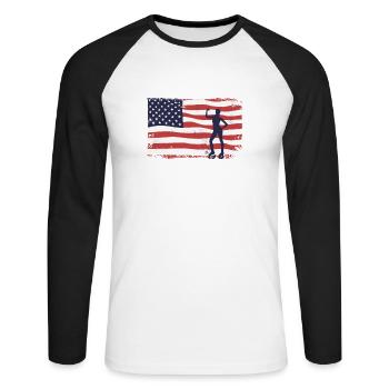 American Flag Jump Shoes Fitness - T-shirt baseball manches longues Homme - blanc/noir - Devant - Nik (191cm)