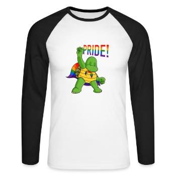 Turtle I LGBTQ Flag I Rainbow Flag I Gay Pride - Unisex Baseballshirt langarm - Weiß/Schwarz - Vorne - Nik (191cm)