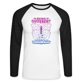 être différent est mon autisme de superpuissance - T-shirt baseball manches longues Homme - blanc/noir - Devant - Nik (191cm)
