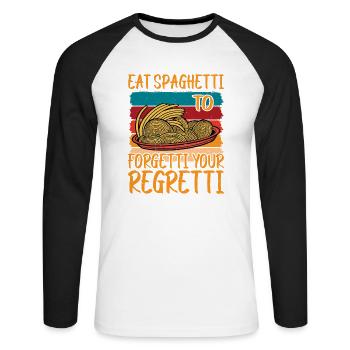 Eat Spaghetti To Forgetti Your Regretti 9 - Unisex Long Sleeve Baseball T-Shirt - white/black - Front - Nik (191cm)