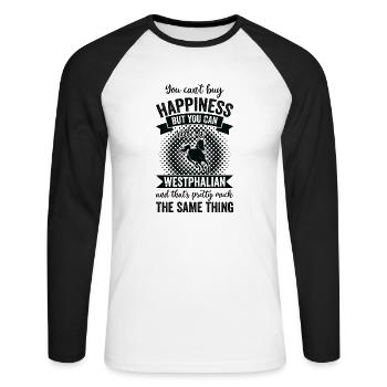 Reiten - Westfalisch -Pferd - Unisex Baseballshirt langarm - Weiß/Schwarz - Vorne - Nik (191cm)