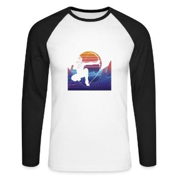 Balise fléchée Vaporwave - T-shirt baseball manches longues Homme - blanc/noir - Devant - Nik (191cm)