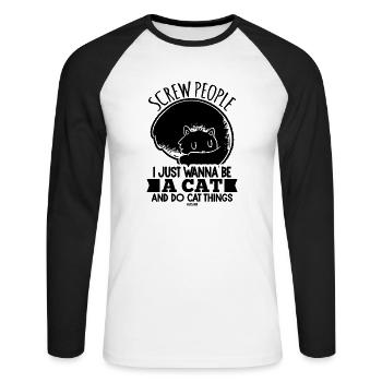 Screw People möchte Katzensachen machen - Unisex Baseballshirt langarm - Weiß/Schwarz - Vorne - Nik (191cm)