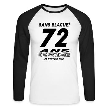 Sans blague 72 ans - T-shirt baseball manches longues Homme - blanc/noir - Devant - Nik (191cm)