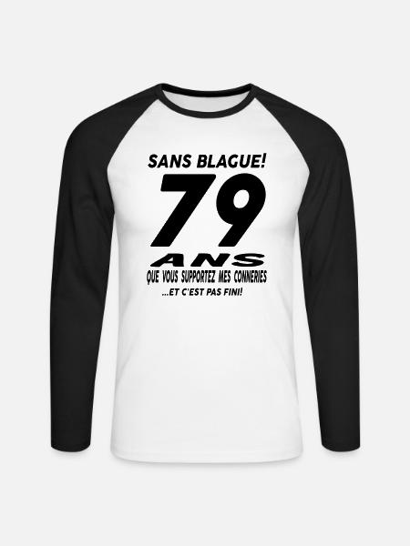 Sans blague 79 ans - T-shirt baseball manches longues Homme - blanc/noir