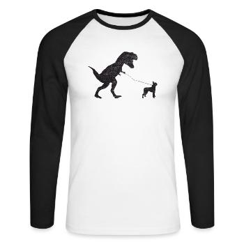 Vintage T-Rex - Unisex Baseballshirt langarm - Weiß/Schwarz - Vorne - Nik (191cm)