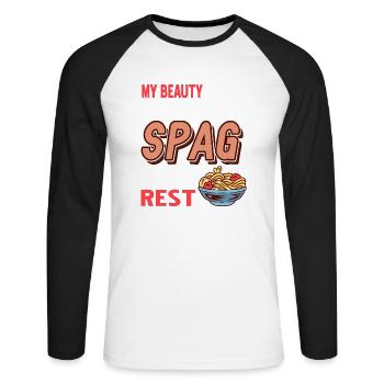 Spag résout le reste de mes problèmes T-Shirt amusant - T-shirt baseball manches longues Homme - blanc/noir - Devant - Nik (191cm)