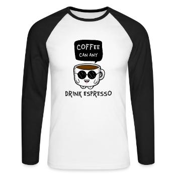Coffee Can Any, Drink Espresso - Unisex Long Sleeve Baseball T-Shirt - white/black - Front - Nik (191cm)