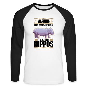Warning Hippo Hippo Hippo Hippo - Unisex Long Sleeve Baseball T-Shirt - white/black - Front - Nik (191cm)