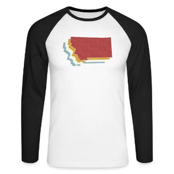 USA State - Vintage Map Montana - Unisex Baseballshirt langarm - Weiß/Schwarz - Vorne - Nik (191cm)