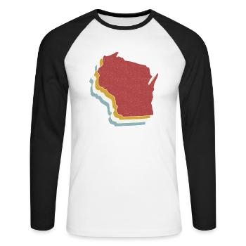 USA State - Vintage Map Wisconsin - Unisex Baseballshirt langarm - Weiß/Schwarz - Vorne - Nik (191cm)
