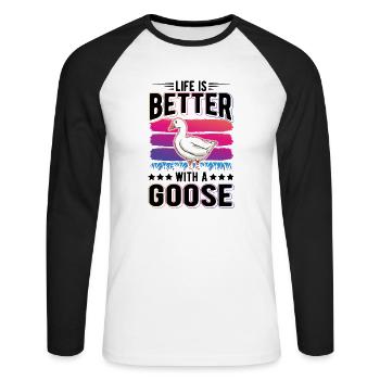 Life is better with a Goose Goose Breeder Goose - Unisex Long Sleeve Baseball T-Shirt - white/black - Front - Nik (191cm)