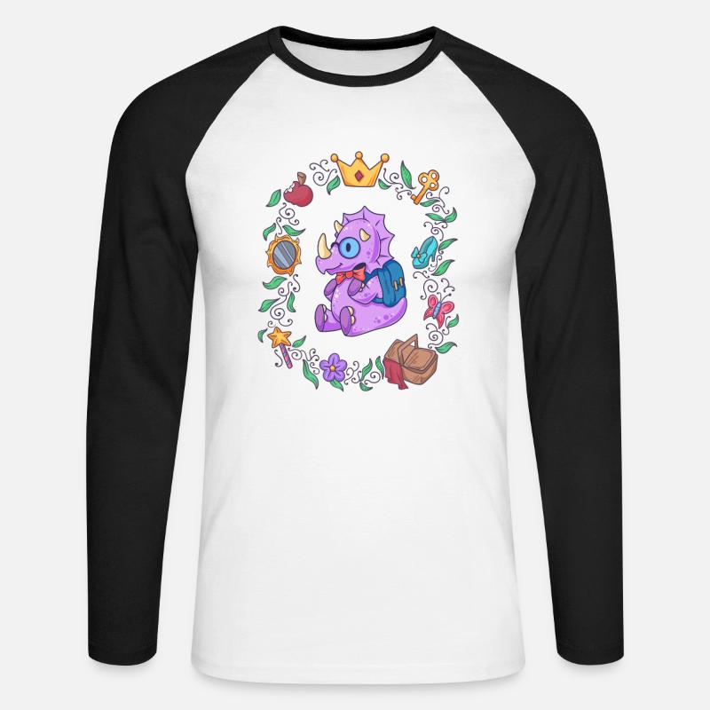 Triceratops Mädchen Schule Märchen - Unisex Baseballshirt langarm - Weiß/Schwarz