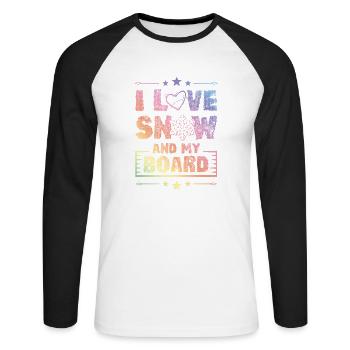 J’adore le snowboard - T-shirt baseball manches longues Homme - blanc/noir - Devant - Nik (191cm)