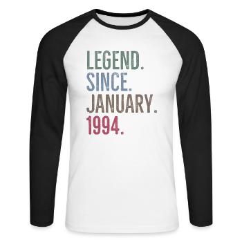 Légende depuis janvier 1994 - T-shirt baseball manches longues Homme - blanc/noir - Devant - Nik (191cm)
