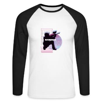 Vaporwave Metaverse Paintball - T-shirt baseball manches longues Homme - blanc/noir - Devant - Nik (191cm)