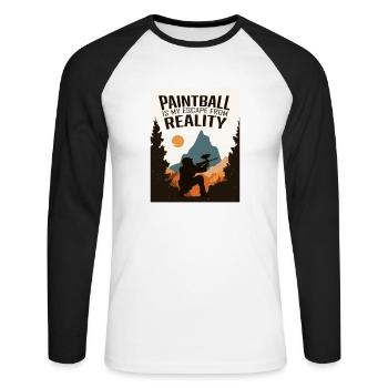 Paintball, joueur de paintball - T-shirt baseball manches longues Homme - blanc/noir - Devant - Nik (191cm)