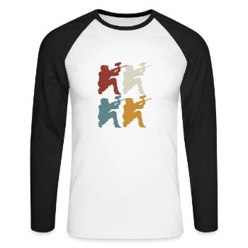 Paintball rétro - T-shirt baseball manches longues Homme - blanc/noir - Devant - Nik (191cm)