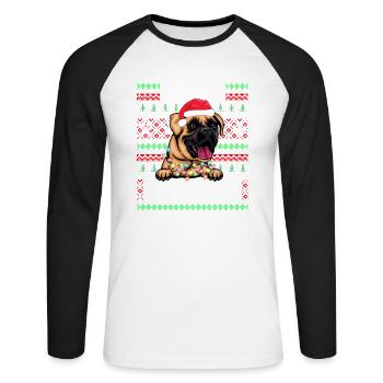 Süßer Hundepyjama - Boxer Hundeliebhaber Weihnachten - Unisex Baseballshirt langarm - Weiß/Schwarz - Vorne - Nik (191cm)