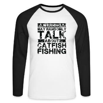 Pêche - Poisson-chat - T-shirt baseball manches longues Homme - blanc/noir - Devant - Nik (191cm)