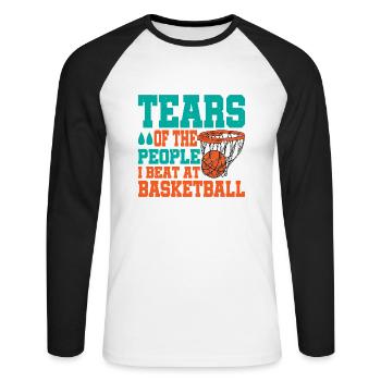 Les larmes des gens que j’ai battus au basketball - T-shirt baseball manches longues Homme - blanc/noir - Devant - Nik (191cm)