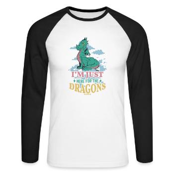 Je suis juste ici pour les dragons - T-shirt baseball manches longues Homme - blanc/noir - Devant - Nik (191cm)