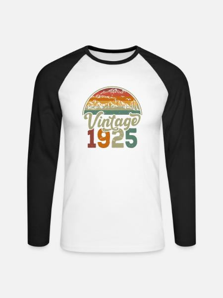 Jahrgang 1925 - Unisex Baseballshirt langarm - Weiß/Schwarz
