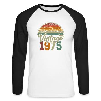 Vintage 1975 - T-shirt baseball manches longues Homme - blanc/noir - Devant - Nik (191cm)