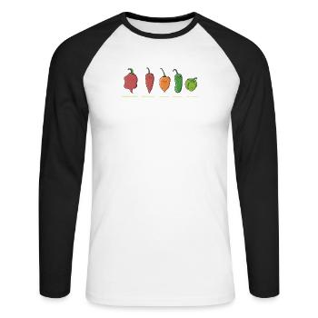 Chili Jalapenos Habaneros Carolina Reaper - Unisex Baseballshirt langarm - Weiß/Schwarz - Vorne - Nik (191cm)