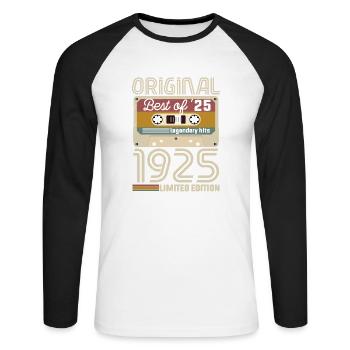 Anniversaire Vintage Idée Cadeau Original 1925 - T-shirt baseball manches longues Homme - blanc/noir - Devant - Nik (191cm)