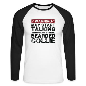 En parlant de Bearded Collie - T-shirt baseball manches longues Homme - blanc/noir - Devant - Nik (191cm)