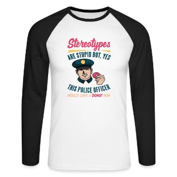 Ce policier aimerait un beignet maintenant présent - T-shirt baseball manches longues Homme - blanc/noir - Devant - Nik (191cm)