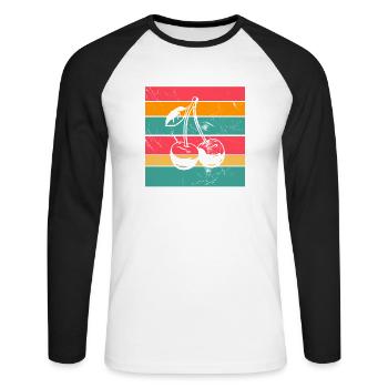 Cherry Fruit Lover Retro Healthy Idée cadeau - T-shirt baseball manches longues Homme - blanc/noir - Devant - Nik (191cm)