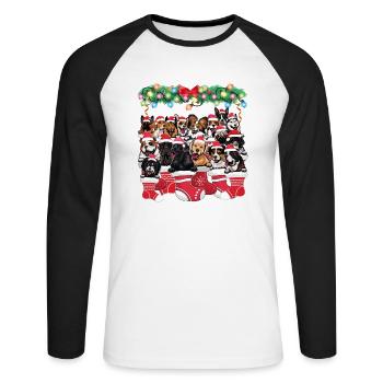 Chiens mignons pour Noël - Amoureux des chiens de noël - T-shirt baseball manches longues Homme - blanc/noir - Devant - Nik (191cm)