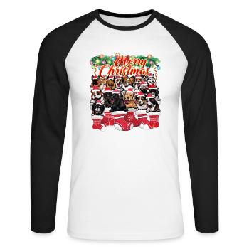 Joyeux Noël Famille Assorti Mignon Chiens Noël Noël - T-shirt baseball manches longues Homme - blanc/noir - Devant - Nik (191cm)