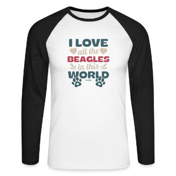 Ich liebe alle Beagles dieser Welt - Unisex Baseballshirt langarm - Weiß/Schwarz - Vorne - Nik (191cm)