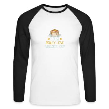 Pfannkuchen Liebhaber Geschenk Pfannkuchen Spruch - Unisex Baseballshirt langarm - Weiß/Schwarz - Vorne - Nik (191cm)