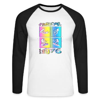 Awesome since 1976. Wakeboard Lifestyle - Unisex Baseballshirt langarm - Weiß/Schwarz - Vorne - Nik (191cm)