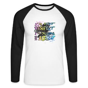 Je ne suis pas parfait, je suis original depuis 1987 Graffiti - T-shirt baseball manches longues Homme - blanc/noir - Devant - Nik (191cm)