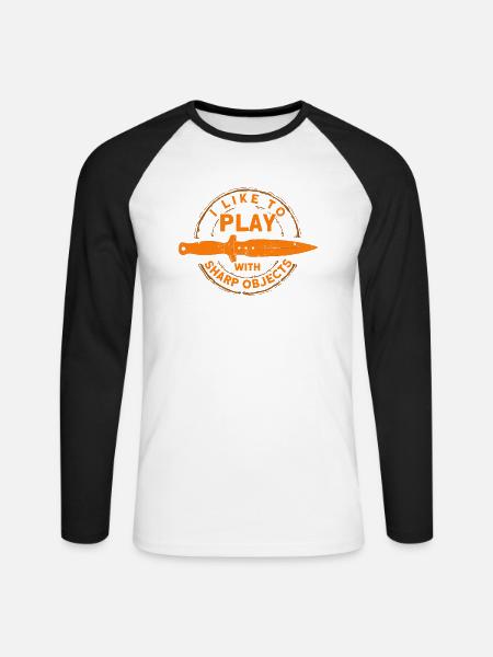 Messerwurfscheibe Geschenk Messerwerfer - Unisex Baseballshirt langarm - Weiß/Schwarz