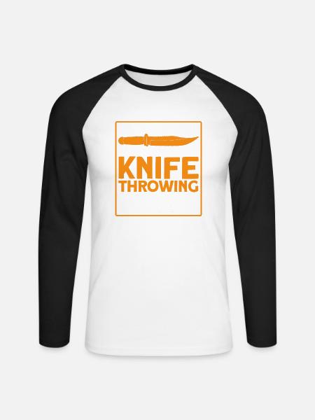 Messerwurfscheibe Geschenk Messerwerfer - Unisex Baseballshirt langarm - Weiß/Schwarz