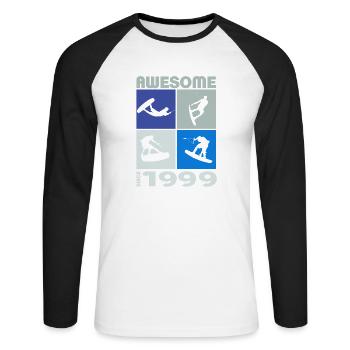 Awesome since 1999. Wakeboard Lifestyle - Unisex Baseballshirt langarm - Weiß/Schwarz - Vorne - Nik (191cm)