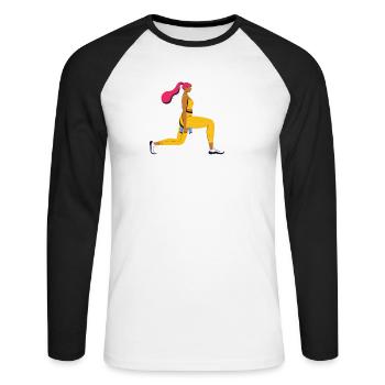 Leg Training Woman Sporty Mom - Unisex Long Sleeve Baseball T-Shirt - white/black - Front - Nik (191cm)