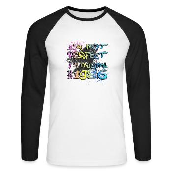 Je ne suis pas parfait, je suis original depuis 1986 Graffiti - T-shirt baseball manches longues Homme - blanc/noir - Devant - Nik (191cm)