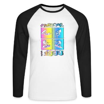 Awesome since 1999. Wakeboard Lifestyle - Unisex Baseballshirt langarm - Weiß/Schwarz - Vorne - Nik (191cm)