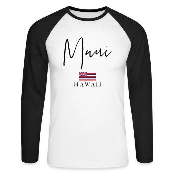 Urlaub Mit Griechenland-Flagge - Insel Maui - Unisex Baseballshirt langarm - Weiß/Schwarz - Vorne - Nik (191cm)